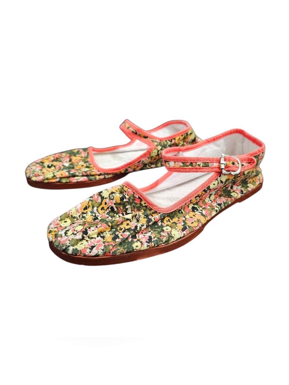 Women's Chinese Mary Jane Floral Print Cotton Shoes Slippers - Size 8